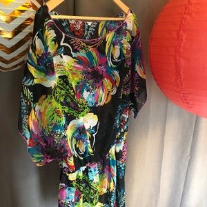 Swim Coverup or top- Sheer Floral Metallic Stripes
